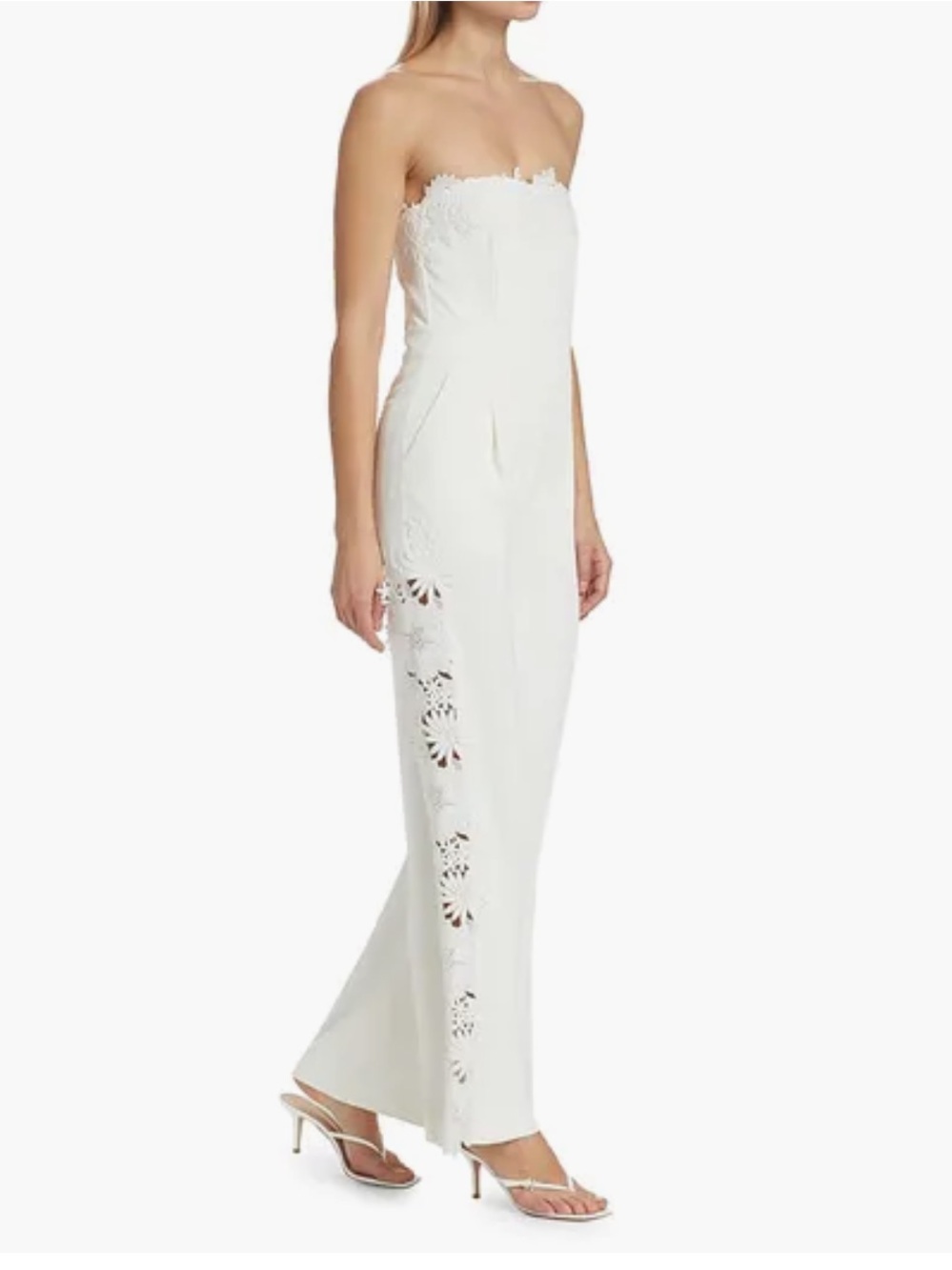 NWT Generation Love Ebony White Strapless Lace-Panel Wide-Leg Jumpsuit - 00
